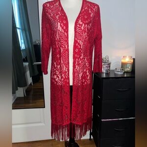 Red Lace Fringe kimono